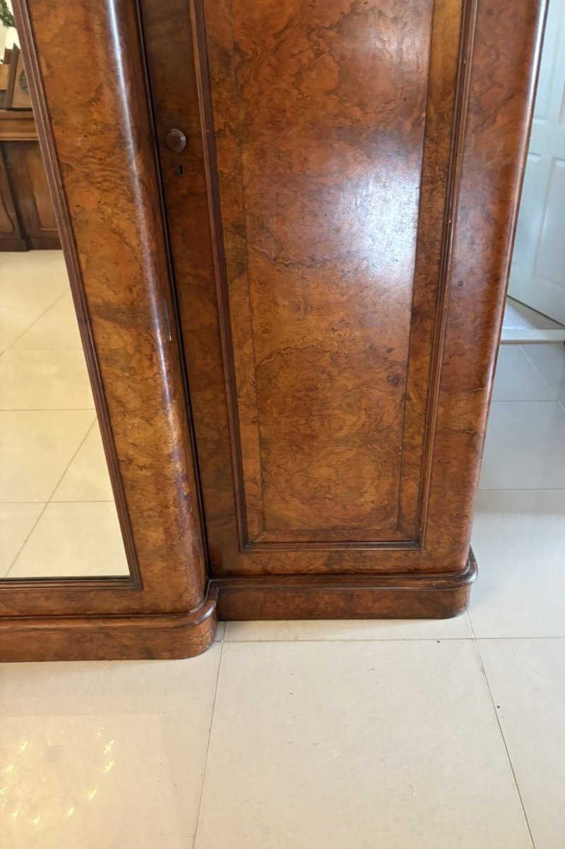 Outstanding Quality Large Antique Victorian Burr Walnut 3 Door Wardrobe - Image 8
